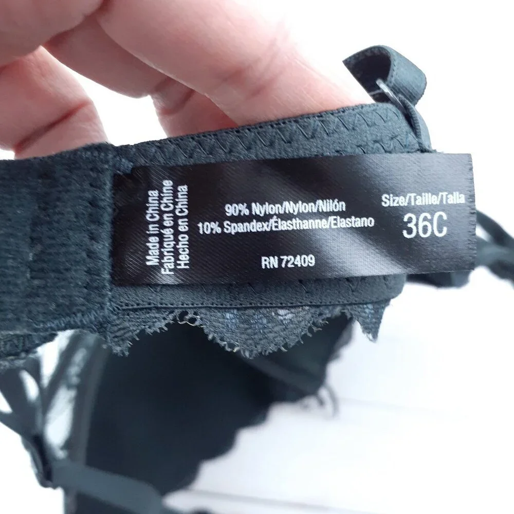 Rene Rofe Womens Underwire Bra 36C Lightly Padded Dark Gray Lace 203A - Picture 4 of 4